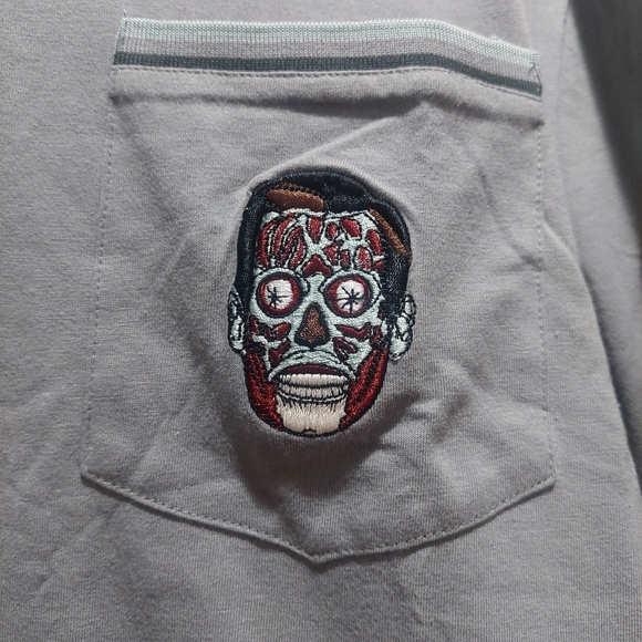 Fright Rags They Live Polo Golf Shirt Gray with Zombie On Pocket Men's 2XL EUC. - Picture 3 of 6